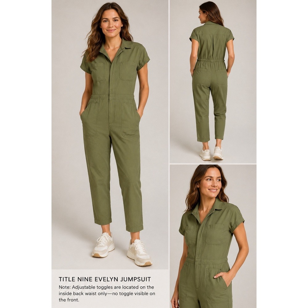 Title Nine Evelyn Utility Jumpsuit Women's Small Olive Green Cropped Stretch EUC